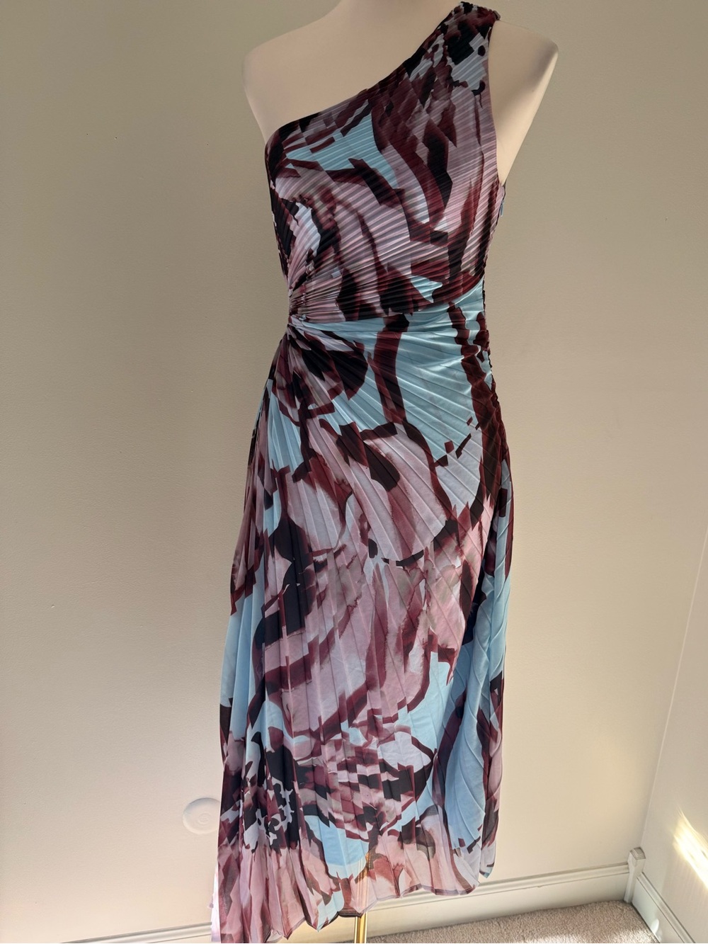 Socialite XS Floral Pleated One Shoulder Cutout Asymmetrical Midi Dress - Picture 3 of 6